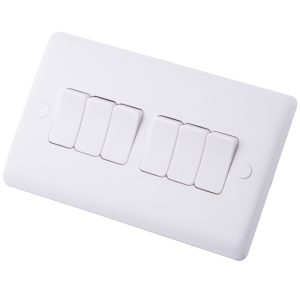 10AX 6 Gang 2 Way Light Switch White