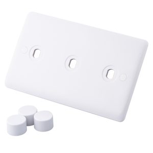 3 Gang Unfurnished Dimmer Plate & Knobs White - Image 1