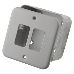 2 Gang Grid Front Plate c/w Back Box M2 metal - Image 1